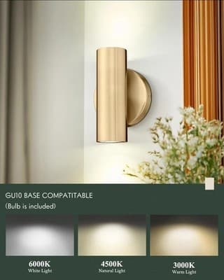 Brass Gold 2-Light Wall Sconce Modern Up Down Indoor Lamp Bedroom Bathroom - Image 1