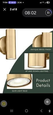 Brass Gold 2-Light Wall Sconce Modern Up Down Indoor Lamp Bedroom Bathroom - Thumbnail 2