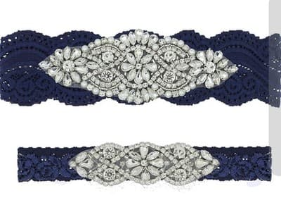 Wedding Garters For Bride Non Slip Silicone Lace Bridal Set Rhinestones Large - Image 1