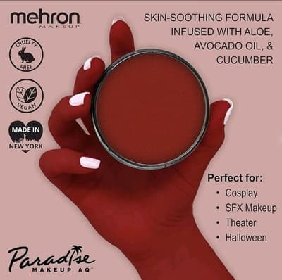 Mehron Paradise AQ Pro Face & Body Paint 1.4oz Red Water Activated Makeup - Thumbnail 4