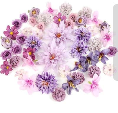 48 PCS Artificial Flowers Heads, Fake Daisy Heads Bulk Silk Faux Rose Purple - Image 1