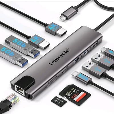 Mkighub 11-in-1 USB C Docking Station Dual HDMI 4K PD Ethernet SD/TF Silver - Image 1