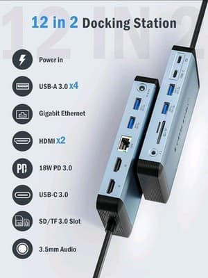 Lemorele MacBook Pro Air Docking Station w/150W Power Adapter, 12 in 2 USB C - Thumbnail 3