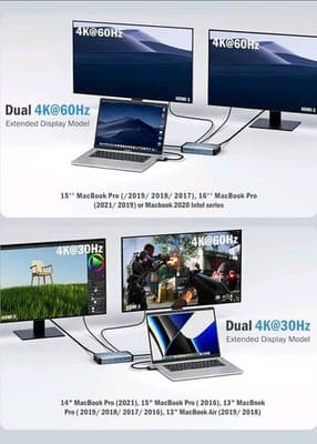 Lemorele MacBook Pro Air Docking Station w/150W Power Adapter, 12 in 2 USB C - Thumbnail 5