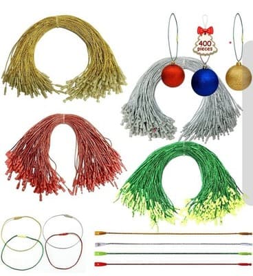 Ornament Hanger Strings 400 PCS Gold Silver Red Green Precut Ropes Hooks - Image 1