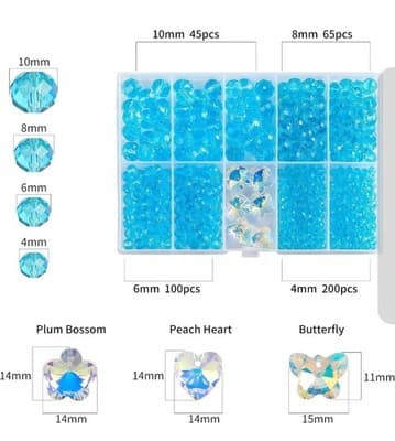 FZH4-10mm Faceted Briolette Glass Bead Kit for Jewelry Making 410Pcs Rondelle... - Thumbnail 3