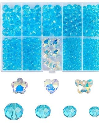 FZH4-10mm Faceted Briolette Glass Bead Kit for Jewelry Making 410Pcs Rondelle... - Thumbnail 2