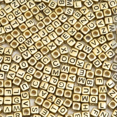 6x6mm Gold Metallic Alphabet Beads Black Letters 300pc. Jolly Store Crafts - Image 1