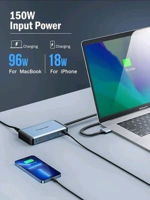 Lemorele MacBook Pro Air Docking Station w/150W Power Adapter, 12 in 2 USB C - Thumbnail 4