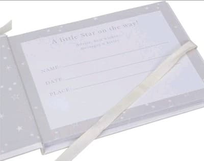 Baby Shower Guest Book – White w/ Crystal Bear & Ribbon & Stars – 40 Pages - Thumbnail 4