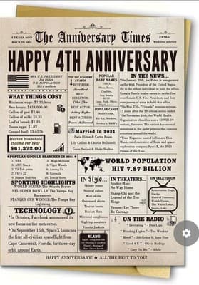 Large 4th Anniversary Card – Romantic Greeting for Husband Wife Couple Celebrati - Thumbnail 3