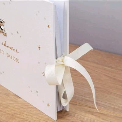 Baby Shower Guest Book – White w/ Crystal Bear & Ribbon & Stars – 40 Pages - Thumbnail 3