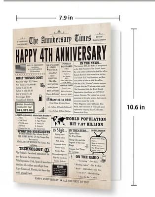 Large 4th Anniversary Card – Romantic Greeting for Husband Wife Couple Celebrati - Image 1