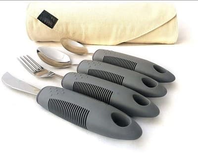 Adaptive Elderly Utensils Set Stainless Steel 4 Pieces Travel Pouch Grip - Image 1