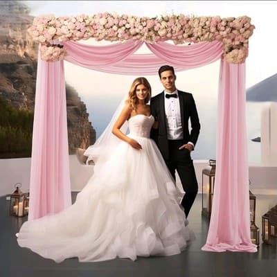 Dusty Rose Wedding Arch Drapes 2 Panels 30"x20Ft Sheer Curtain Backdrop - Thumbnail 3