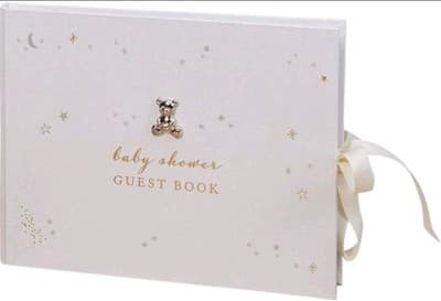 Baby Shower Guest Book – White w/ Crystal Bear & Ribbon & Stars – 40 Pages - Thumbnail 2