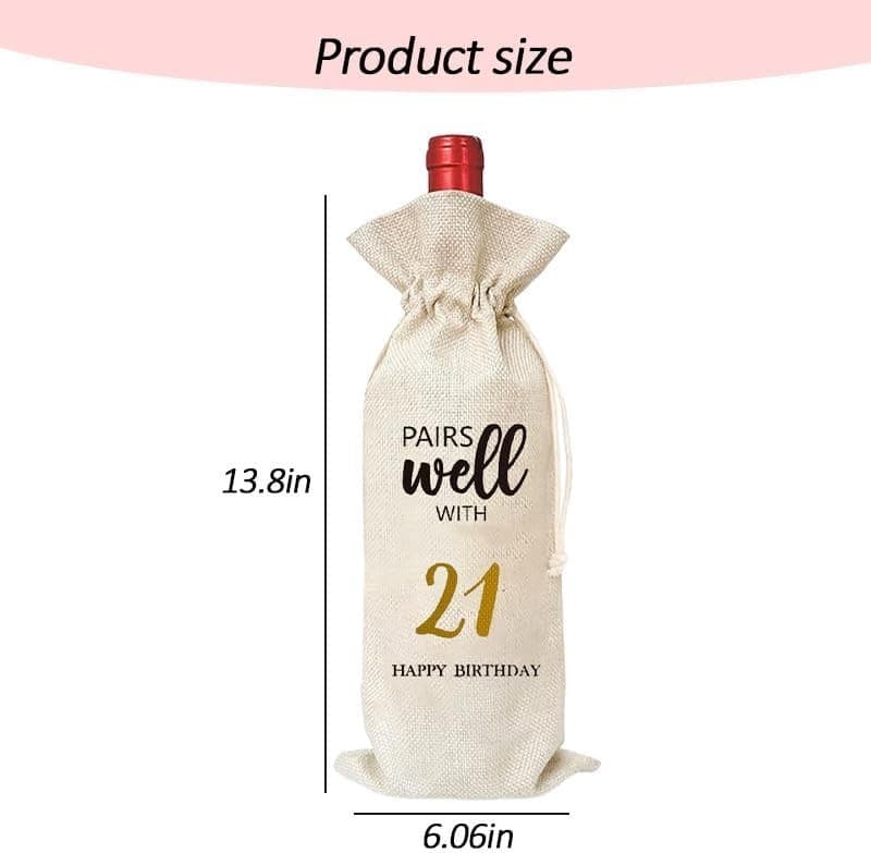 21st Birthday Gift Bag – Wine Bottle Sleeve – Party Favor for Her/Him - Thumbnail 2