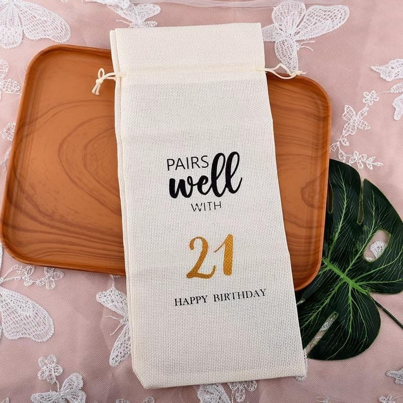 21st Birthday Gift Bag – Wine Bottle Sleeve – Party Favor for Her/Him - Thumbnail 5