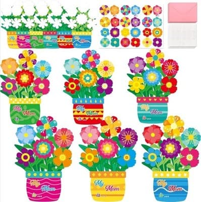 Mother's Day Card Making Kit - 24 Sets of DIY Flower Pot Greeting Cards