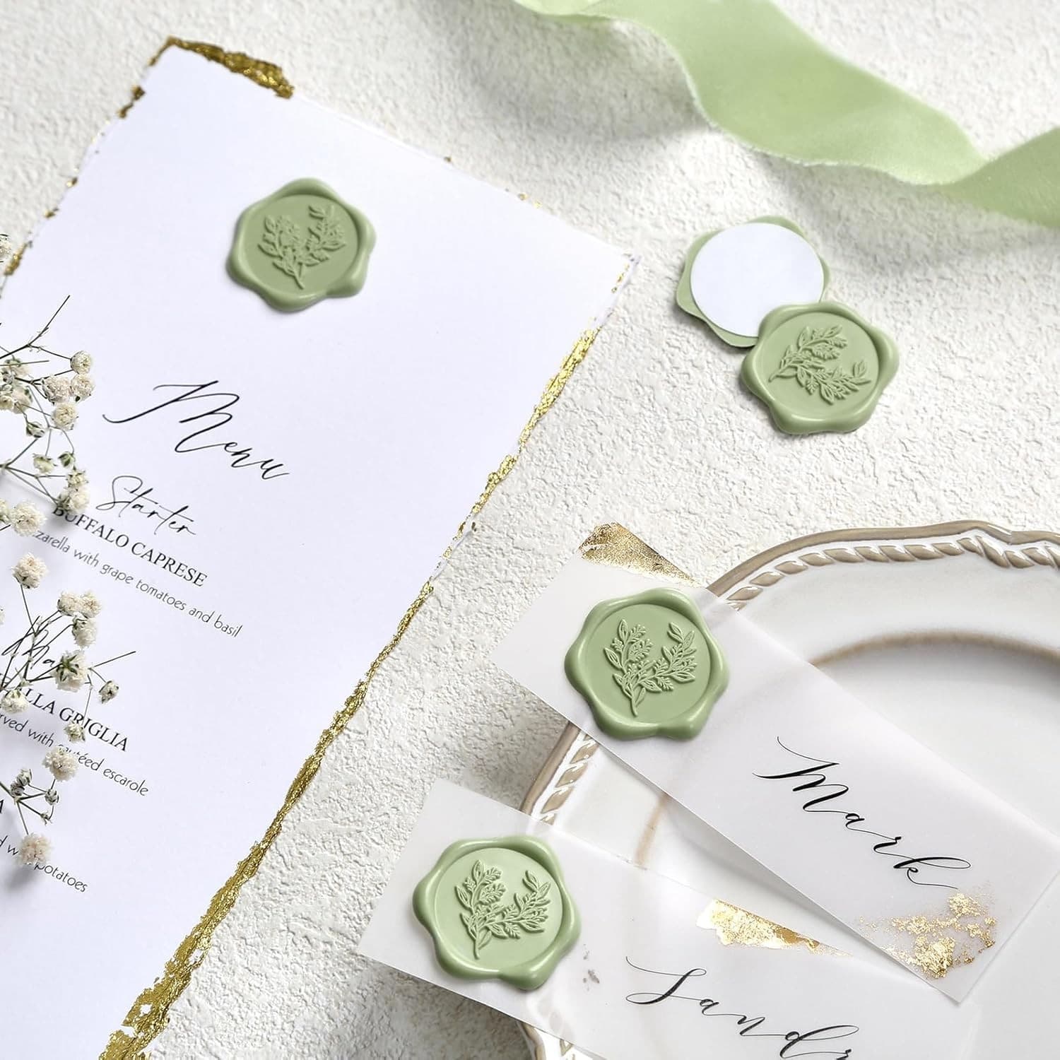 50 Mint Green Wax Seal Stickers | Eucalyptus | Peel & Stick | Elegant Touch NEW! - Thumbnail 3