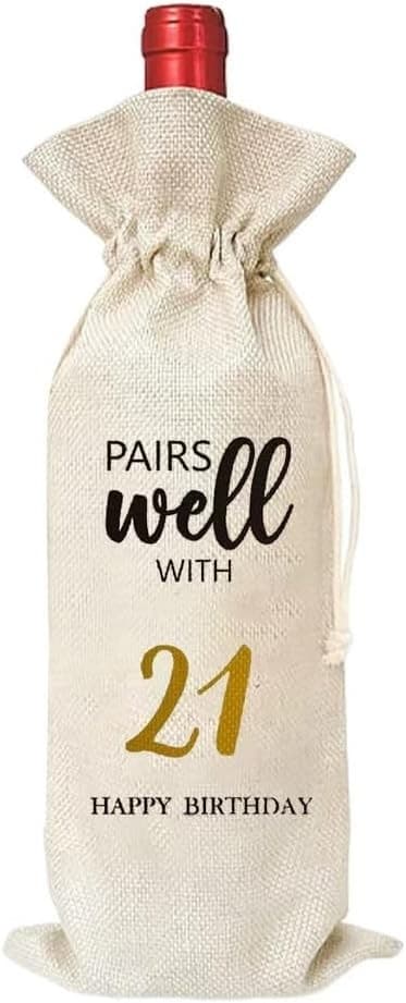21st Birthday Gift Bag – Wine Bottle Sleeve – Party Favor for Her/Him