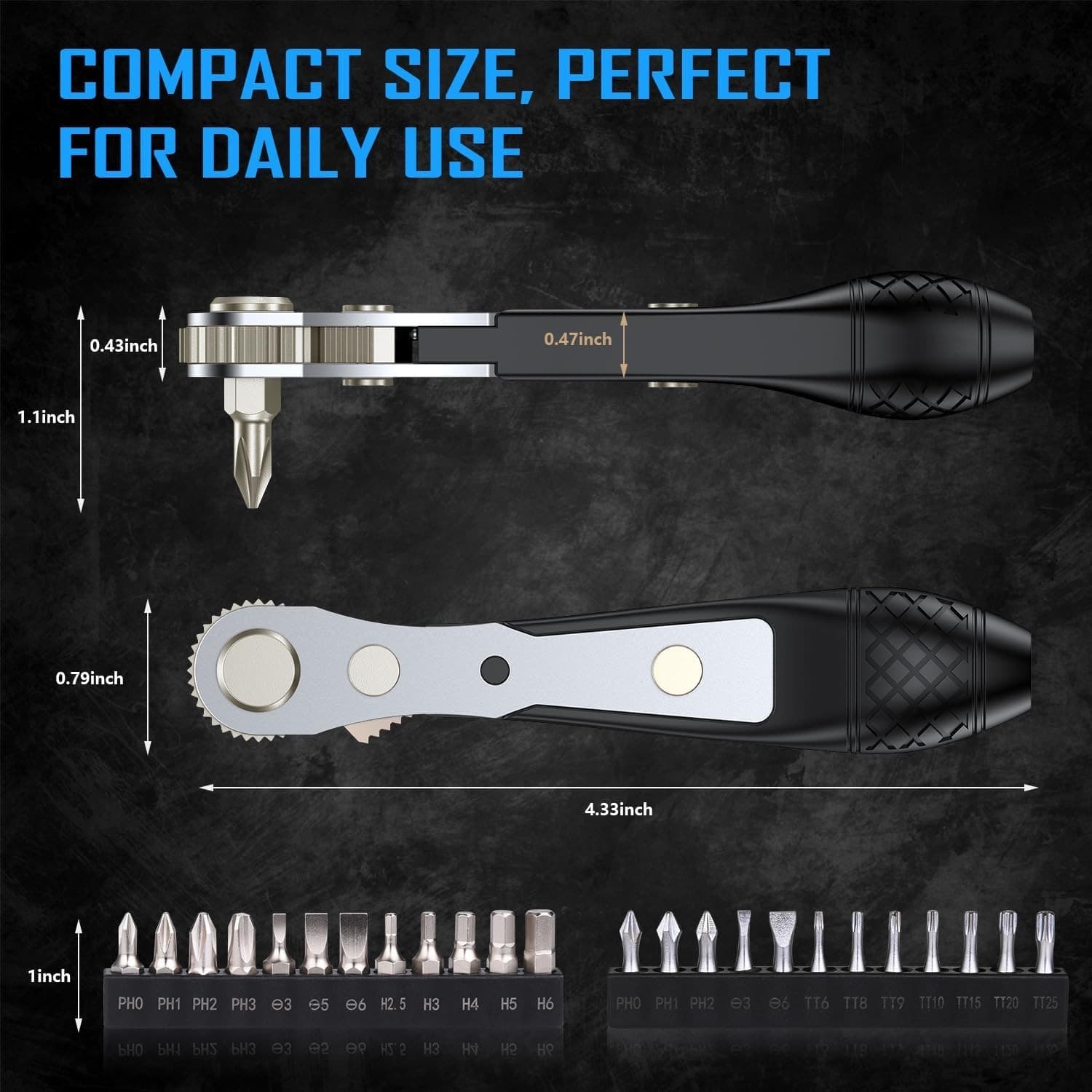 25in1 S2 Steel Mini Ratchet Wrench Screwdriver Bit Set with 1/4" Hex Drive Ph... - Thumbnail 3