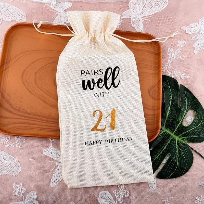21st Birthday Gift Bag – Wine Bottle Sleeve – Party Favor for Her/Him - Thumbnail 6