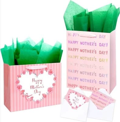 Mother Day Gift Bag with Tissue Paper for Best Mom Ever 12.6" Love Heart Pink 2