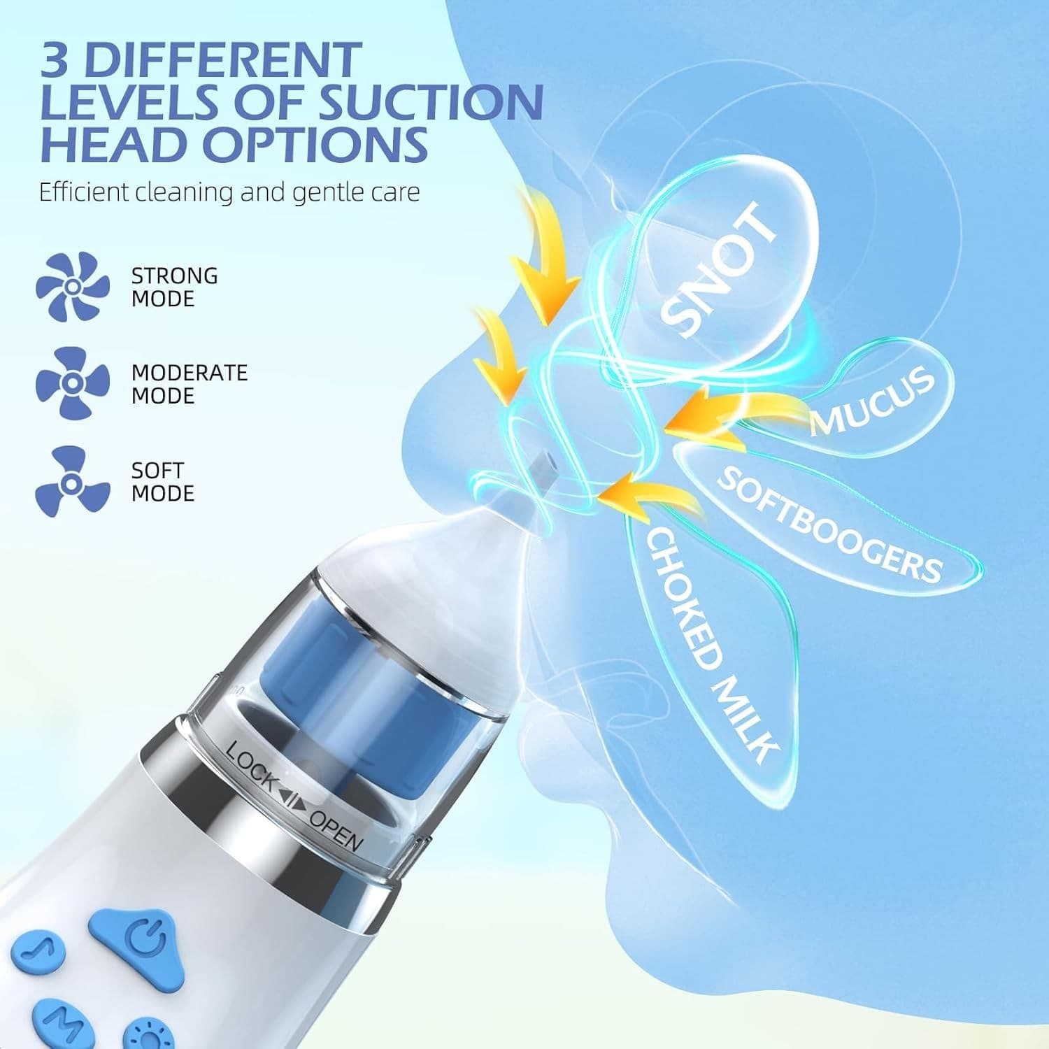 Electric Baby Nose Cleaner – 5 Suction Levels + 3 Tips – USB-C w/ Light & Music - Thumbnail 4