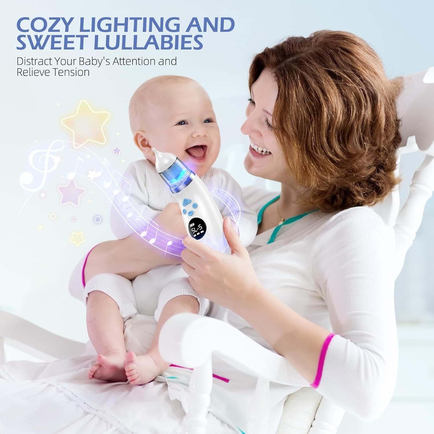 Electric Baby Nose Cleaner – 5 Suction Levels + 3 Tips – USB-C w/ Light & Music - Thumbnail 3