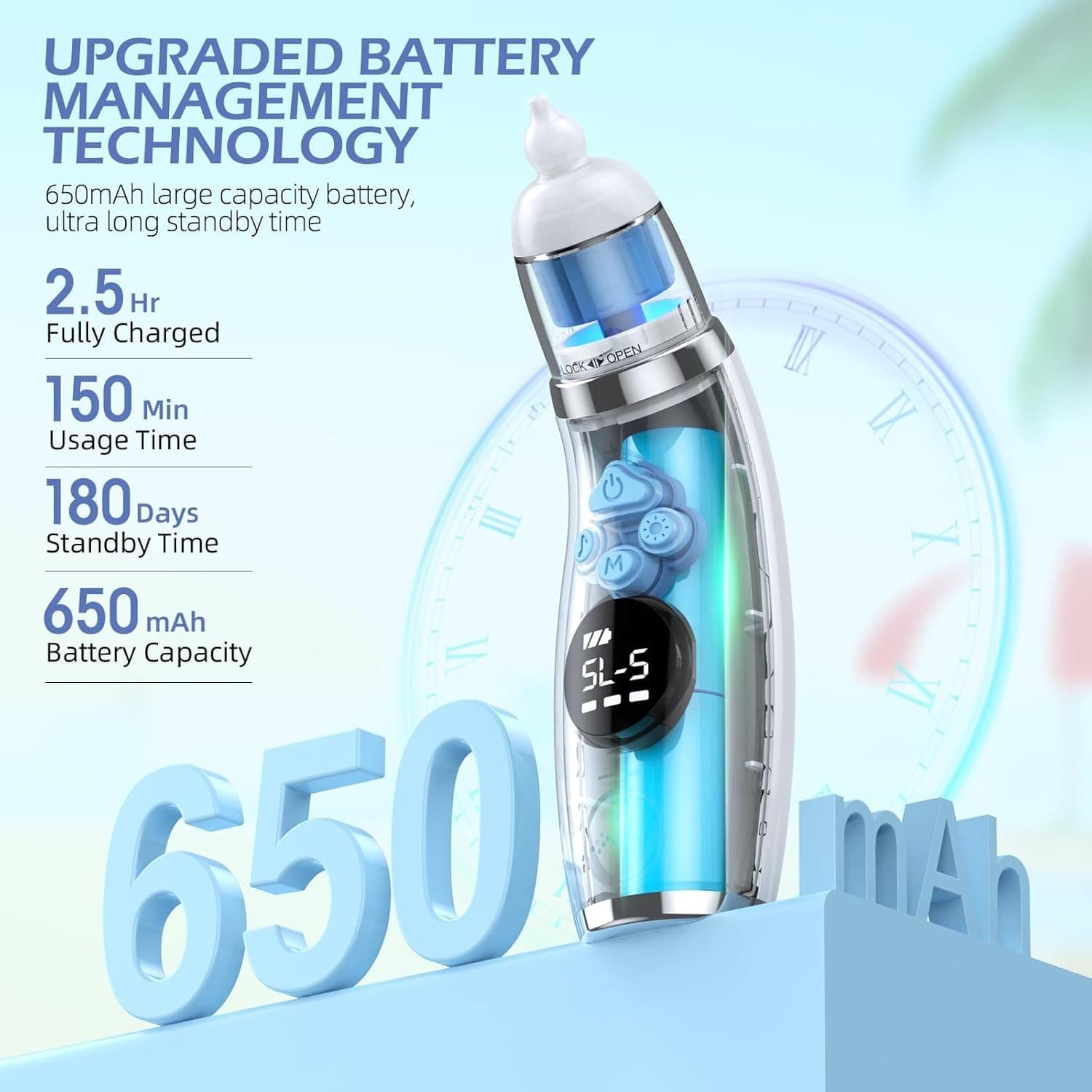 Electric Baby Nose Cleaner – 5 Suction Levels + 3 Tips – USB-C w/ Light & Music - Thumbnail 5