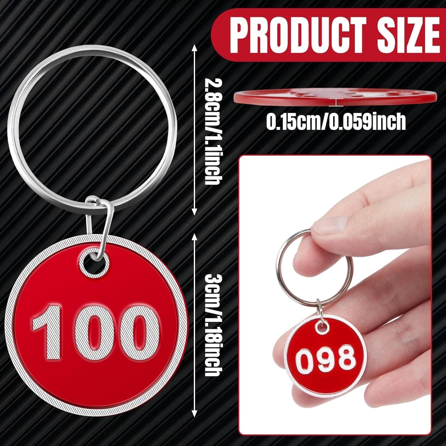 50 Red Round Key Tags – Numbered 151–200 – Durable Metal ID Tags – Buy Now! - Thumbnail 3