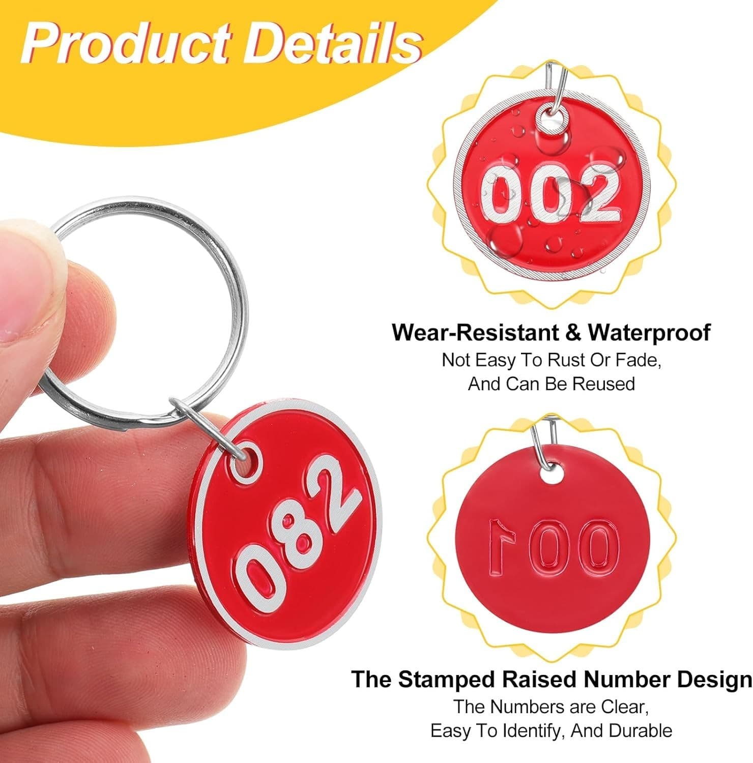 50 Red Round Key Tags – Numbered 151–200 – Durable Metal ID Tags – Buy Now! - Thumbnail 4
