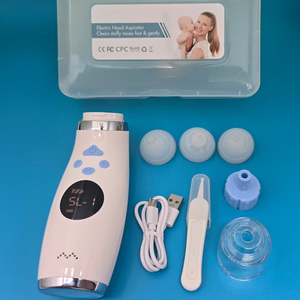 Electric Baby Nose Cleaner – 5 Suction Levels + 3 Tips – USB-C w/ Light & Music - Thumbnail 10