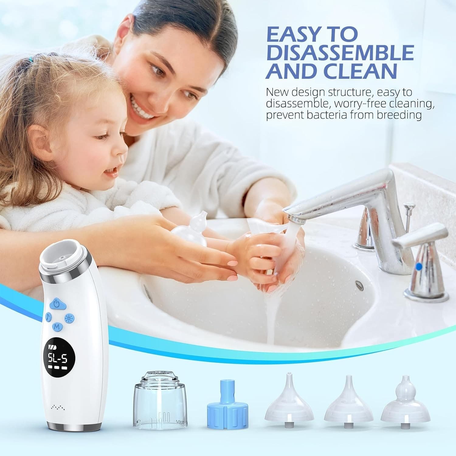 Electric Baby Nose Cleaner – 5 Suction Levels + 3 Tips – USB-C w/ Light & Music - Thumbnail 8