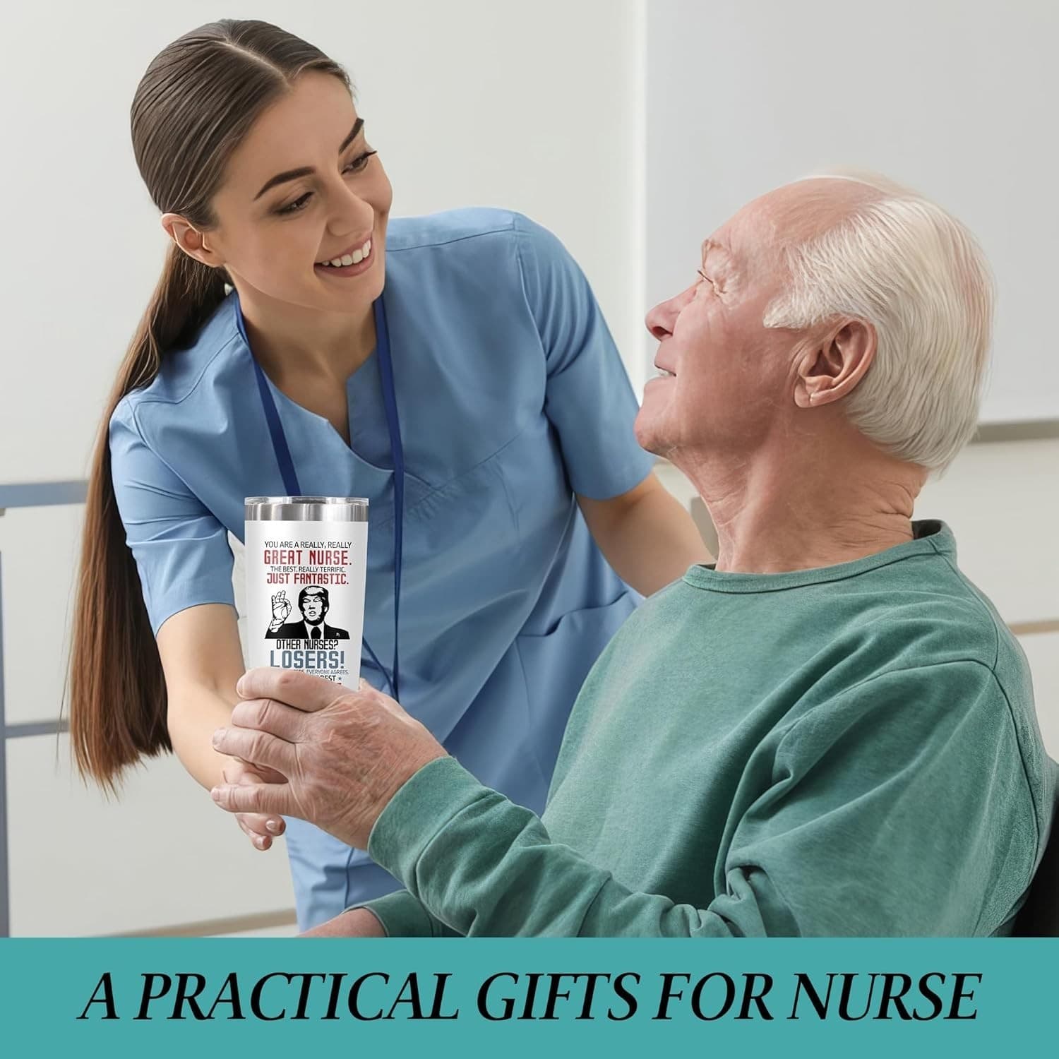 1 Pack Trump Nurse Tumbler 20oz | Funny Gift for RN CNA ICU | Dishwasher Safe - Thumbnail 3