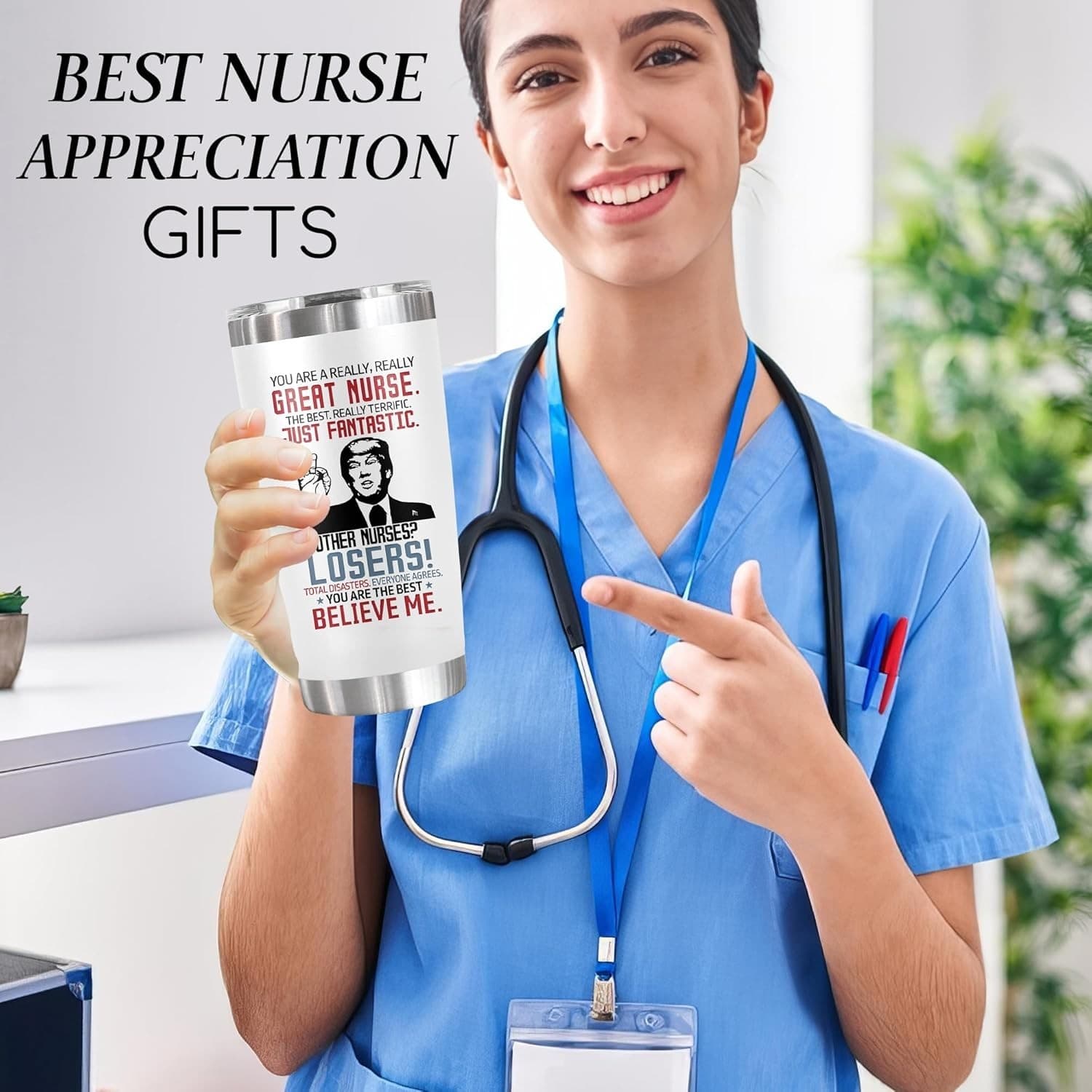 1 Pack Trump Nurse Tumbler 20oz | Funny Gift for RN CNA ICU | Dishwasher Safe - Thumbnail 4