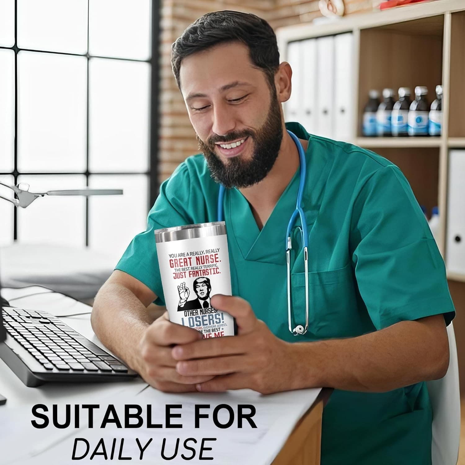 1 Pack Trump Nurse Tumbler 20oz | Funny Gift for RN CNA ICU | Dishwasher Safe - Thumbnail 5