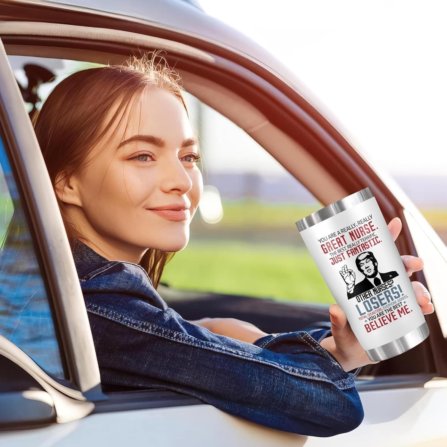 1 Pack Trump Nurse Tumbler 20oz | Funny Gift for RN CNA ICU | Dishwasher Safe - Thumbnail 6