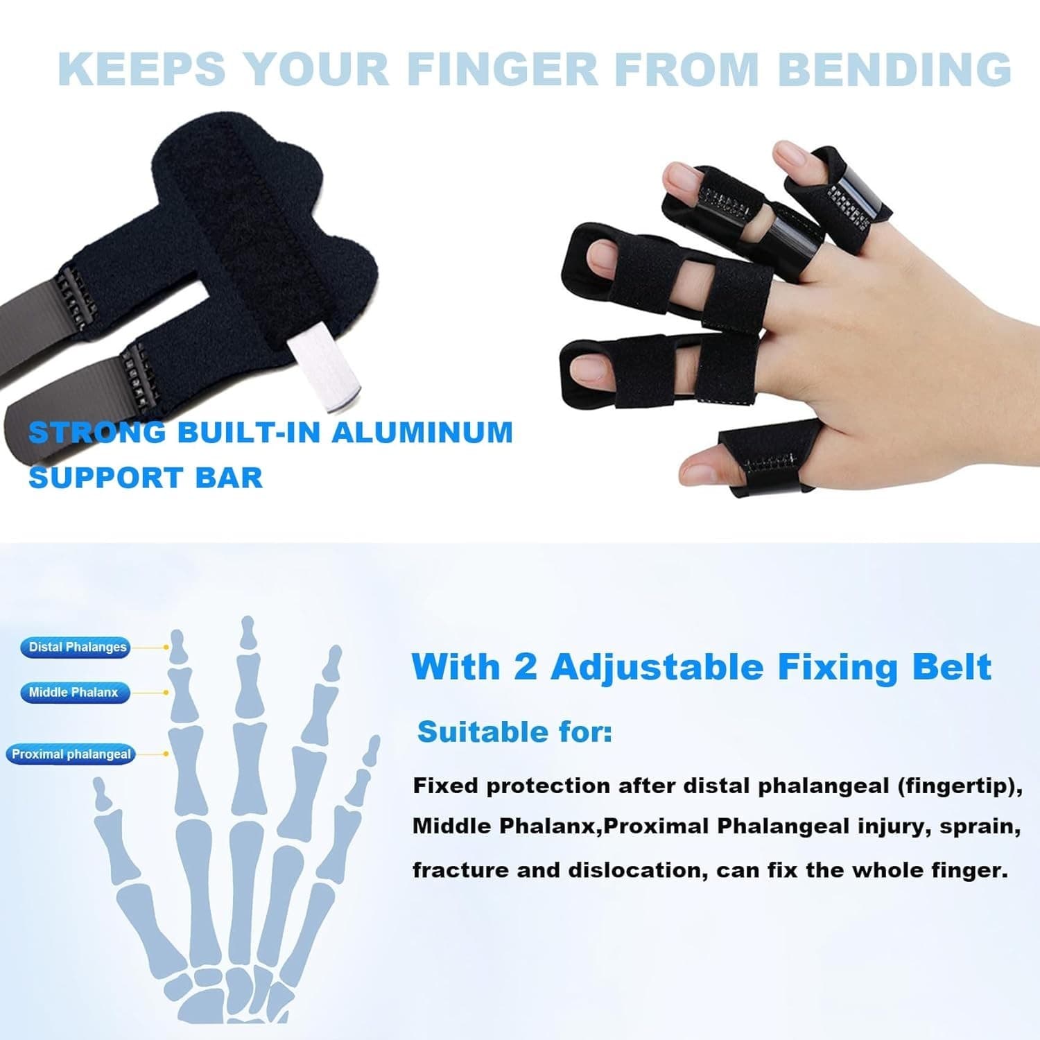 3 Finger Braces | Immobilizer for Broken Fingers | Breathable, Adjustable - Thumbnail 4