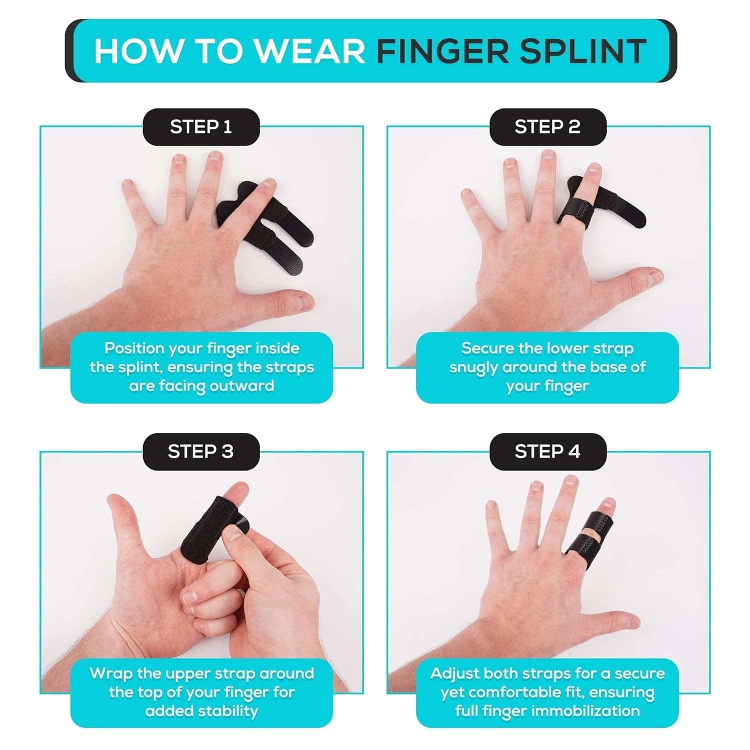 3 Finger Braces | Immobilizer for Broken Fingers | Breathable, Adjustable - Thumbnail 6