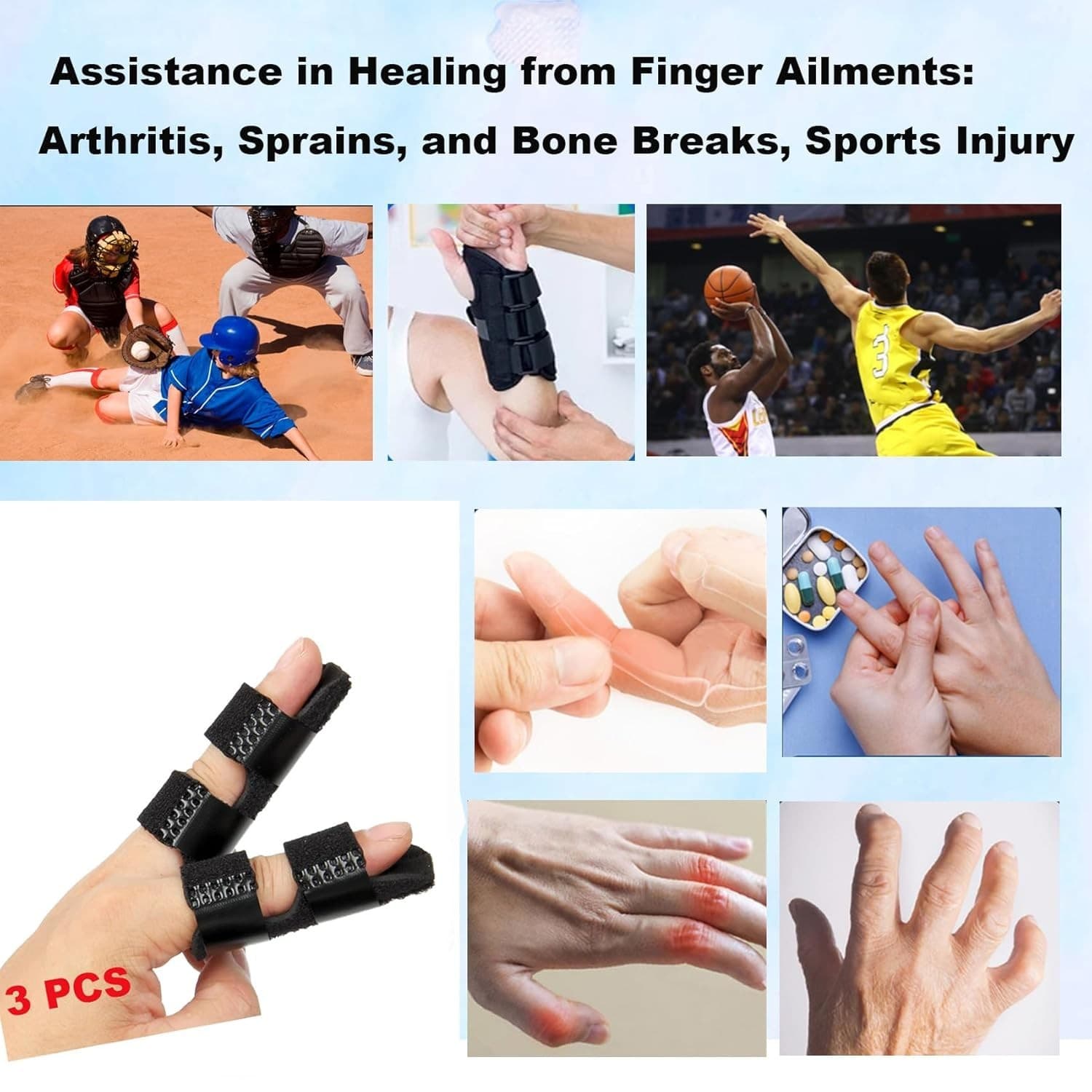 3 Finger Braces | Immobilizer for Broken Fingers | Breathable, Adjustable - Thumbnail 7