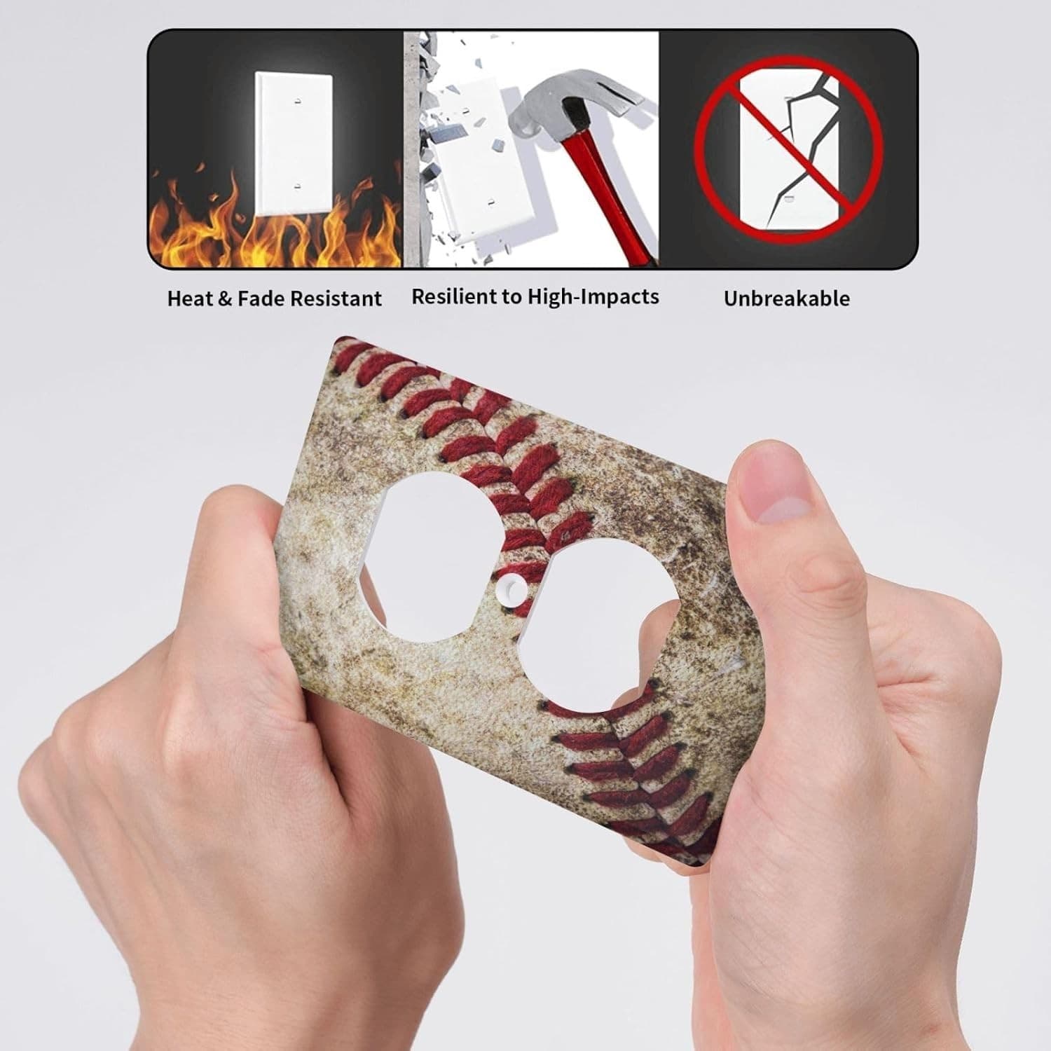 Baseball Outlet Cover – 1 Gang Duplex Decorative Wall Plate Sports Theme - Thumbnail 5