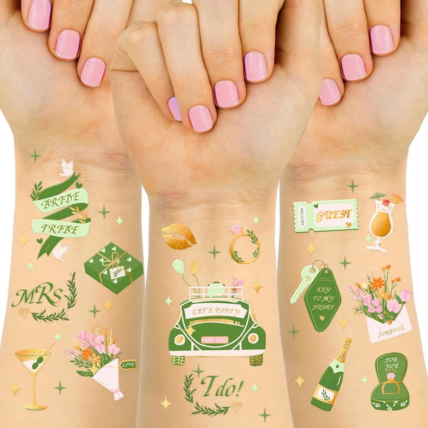 Bachelorette Party Temporary Tattoos – Bride Tribe Gold & Silver Fun Favors