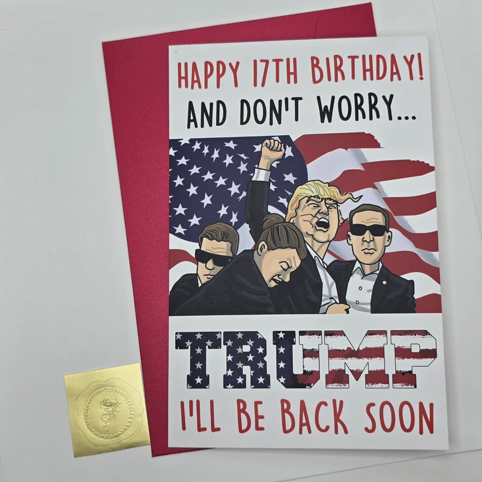 Funny Trump Greeting Card – Cartoon Design – Blank Inside – 17th Birthday - NEW! - Thumbnail 2