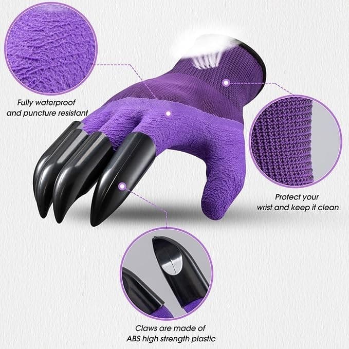 Garden Gloves w/ Claws & Storage Bag – Green – Waterproof, Dig Fast – 3 Pairs - Thumbnail 6