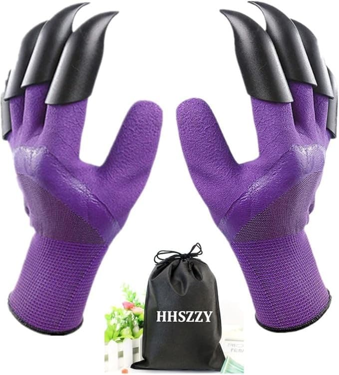 Garden Gloves w/ Claws Purple & Storage Bag – Waterproof, Dig Fast! – Gift Idea