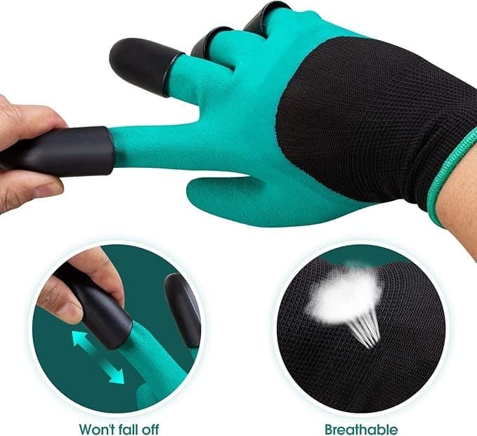 Garden Gloves w/ Claws & Storage Bag – Grn+Purp– Waterproof, Dig Fast – 2 Pairs - Thumbnail 5