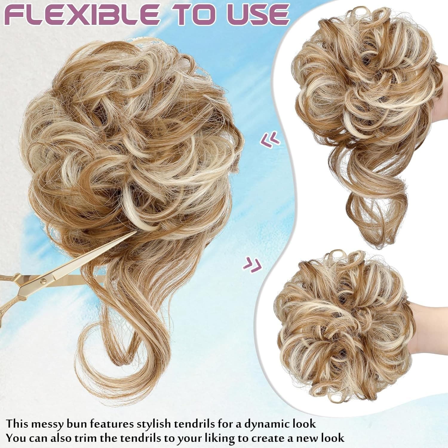 Hair Scrunchie Bun Extension Ginger Brown Mix Blonde - Thumbnail 6