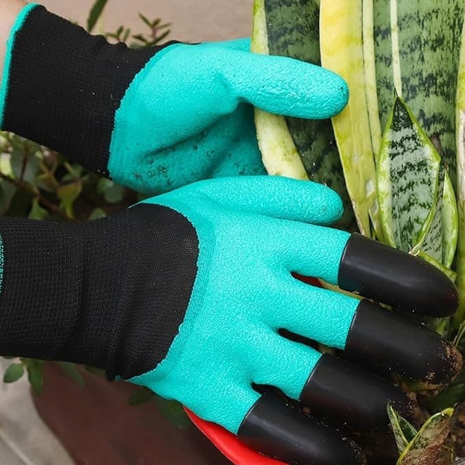 Garden Gloves w/ Claws & Storage Bag – Green – Waterproof, Dig Fast – 2 Pairs - Thumbnail 3